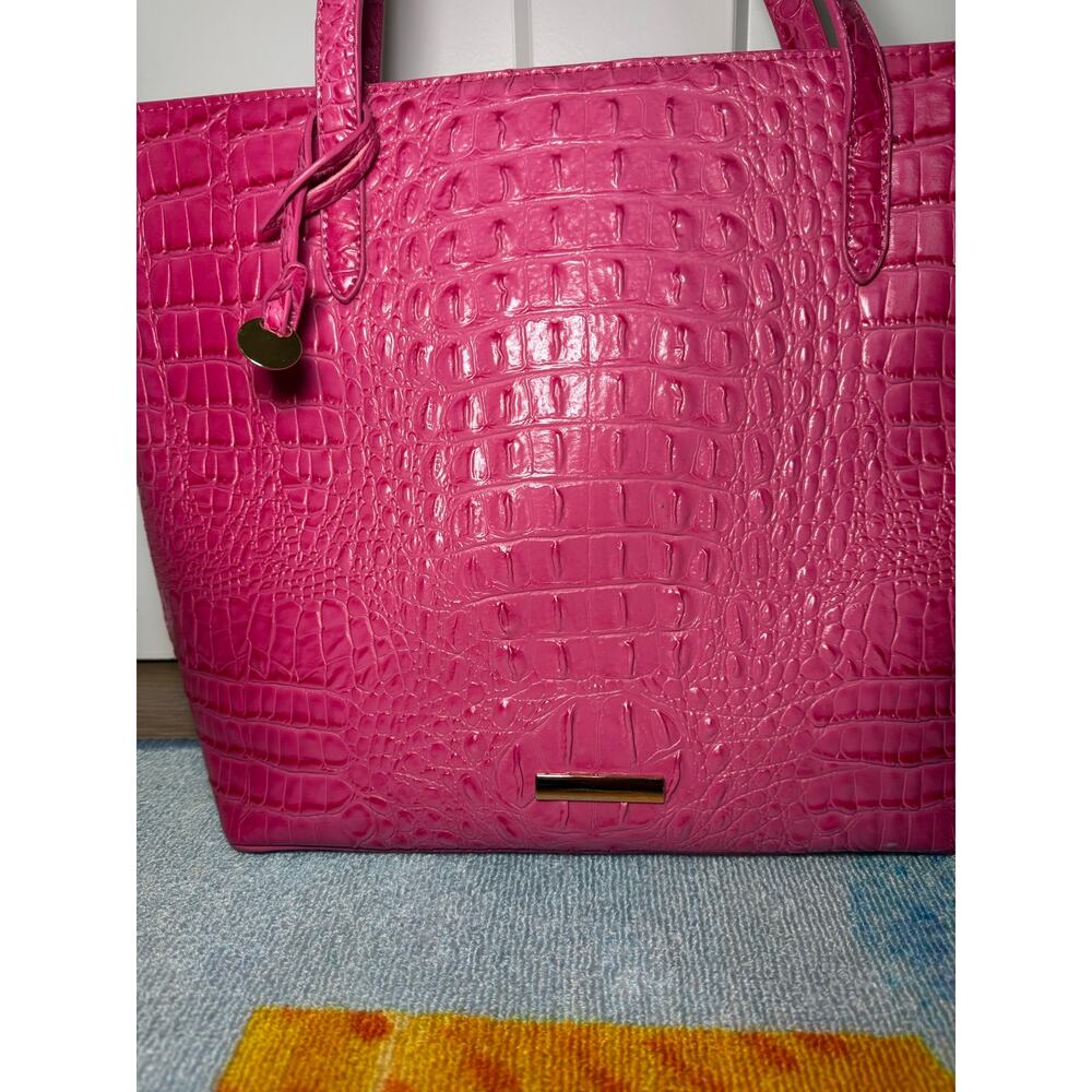 Hot Pink Croc Embossed Large Tote Bag Shoulder Purse Gold Hardware - Picture 2 of 5